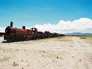 обои Старые поезда в пустыне фото