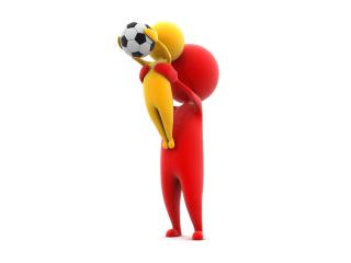 обои Красный человечек с жёлтеньким сынком, который держит футбольный мячик фото