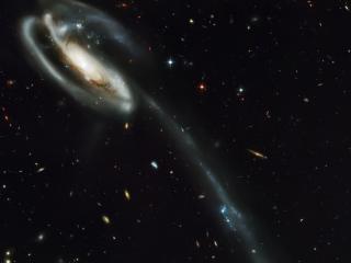 обои Огромная галактика-спираль на фоне звёздных скоплений фото