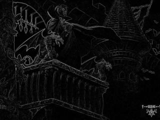 обои Очертания графа Дракулы на балконе замка фото