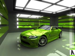 обои Салатовое "BMW" в зелёном декоре гаража фото