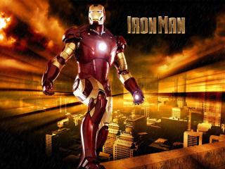обои Грозный герой Iron Man над городом фото