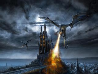 обои для рабочего стола: Фантастические драконы опустошают земли огнём