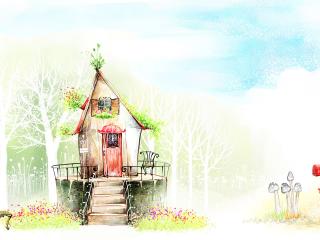 обои Красивый домик на опушке леса фото