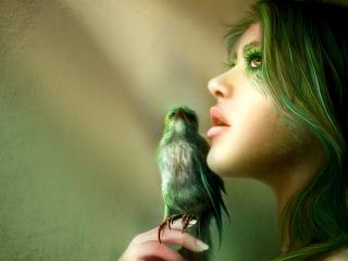 обои Лесная девушка с птицей фото