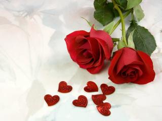 обои 2 розы любви и сердечки фото