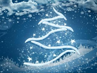 обои Простенькая елочка из снега на ночном фоне фото