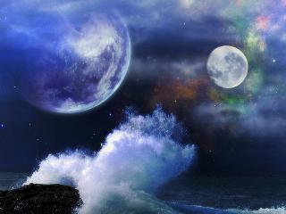 обои Море на фоне земли и луны фото