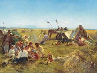 обои Константин МАКОВСКИЙ (1839-1915). Крестьянский обед в поле фото