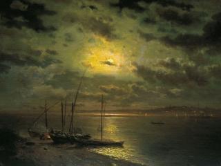 обои Лев КАМЕНЕВ (1833-1886). Лунная ночь на реке. 1870-е фото