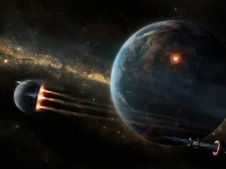 обои Космические корабли над Землей фото