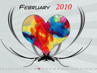 обои День Св. Валентина - Разноцветное сердце и календарь фото