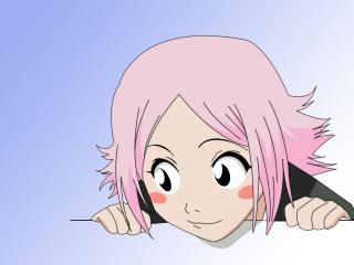 обои Любопытная девочка с розовыми волосами фото