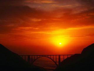 обои Мост на фоне заката фото