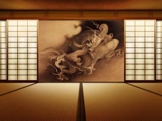 обои Картина дракон, в японском доме фото