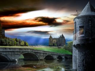обои Небо цвета капучино и средневековая башня фото