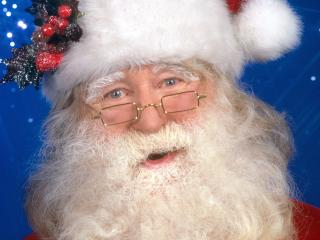 обои Красивый Санта Клаус в очках и с веточкой на шапке фото