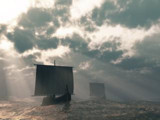 обои Лодки викингов плывут фото
