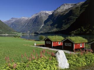 обои Озерные домики Норвегия фото