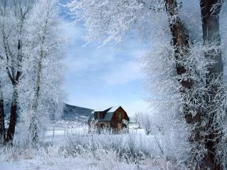 обои Зимний домик в деревне фото