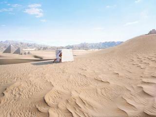 обои Человек толкает камень по пустыне фото