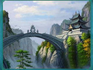 обои Восточная пагода и резной мост фото