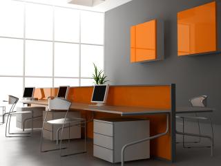 обои Компьютерный офис в серо-оранжевых тонах фото