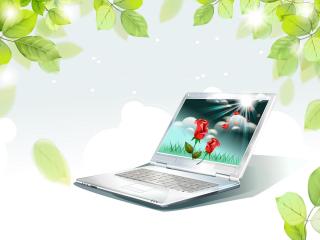 обои Ноутбук среди листьев фото