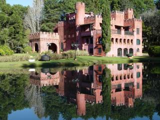 обои Южный розовый замок и его отражение в ровной глади пруда фото