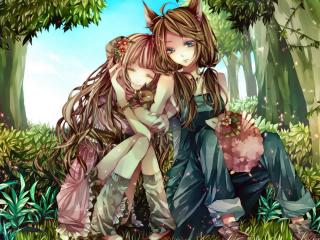 обои Девочки в лесу фото