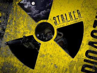 обои S.T.A.L.K.E.R - черный ядерный знак на желтой стене фото