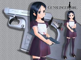 обои Gunslinger Girl - Девочка в платье и с пистолетом фото