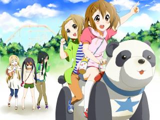 обои для рабочего стола: K-On! - Девушки на панде