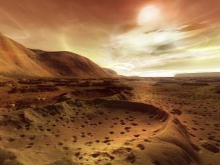 обои Песчаная гористая пустыня уходит за горизонт фото