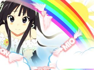 обои K-On! - Акиями Мио с радугой и облаками фото