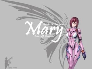 обои Evangelion - Mary в розовом на сером фоне фото