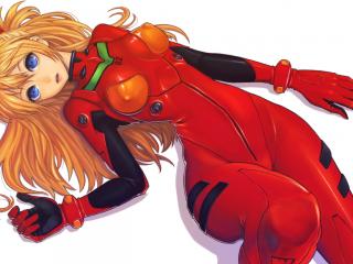 обои Evangelion - Asuka в костюме пилота лежит на полу фото