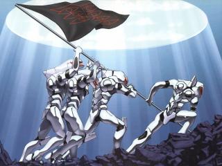 обои Evangelion - Четыре ангела с флагом фото