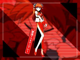 обои Evangelion - Аска на красном фоне фото
