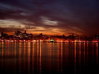 обои Отражающиеся огни ночного города фото