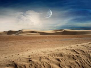 обои Полупрозрачная луна над бархатистой пустыней фото