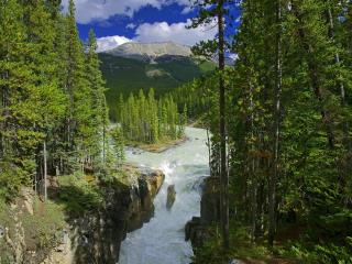 обои Sunny Sunwapta Falls,   Jasper National Park,   Alberta,   Canada фото