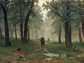 обои Дождь в дубовом лесу. 1891, холст, масло, 124х203 см фото