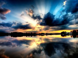 обои Безумно красивый закат над озером фото