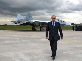 обои для рабочего стола: Владимир Путин на фоне истребителя