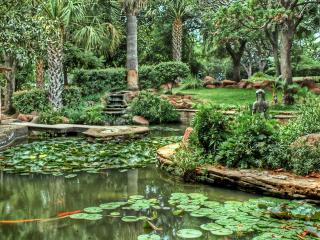 обои Великолепный ухоженный участок сада с прудом фото