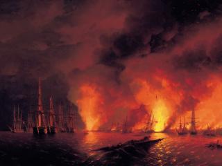 обои Иван АЙВАЗОВСКИЙ (1817-1900). Синопский бой 18 ноября 1853 года (ночь после боя). 1853. Холст,   ма фото