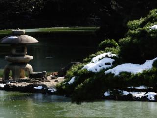 обои Японская декорация и последний снег на дереве фото