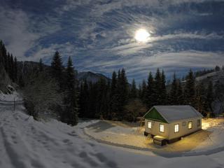 обои Зимний ночной пейзаж на окраине села фото