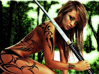обои Тила Текила с самурайским мечом фото
